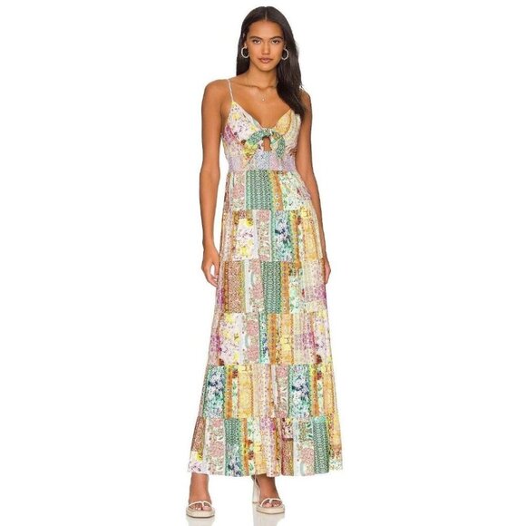 Alice + Olivia Karolina Patchwork Linen Blend Maxi Dress 6 - Picture 1 of 16
